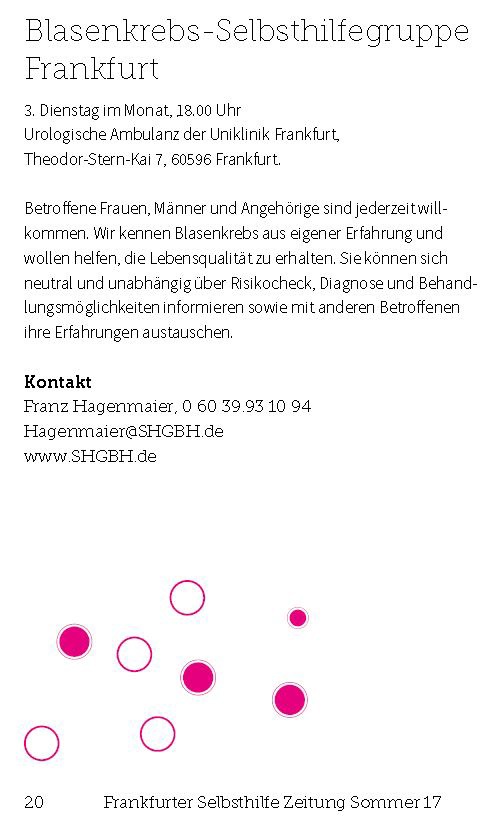 Kontakt zum Blasenkrebs-SHG-Treffen Frankfurt